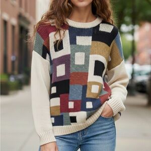 90s Cattivo Oversized Ramie/Cotton Abstract Knit Sweater Medium 24”